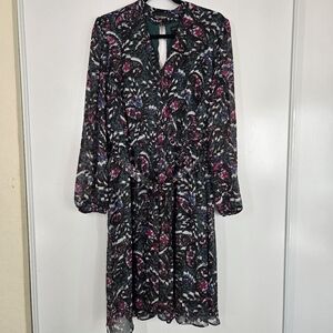 Lane Bryant Dress 16 Cutout Mock-Neck Fit and Flare Long‎ Sleeve Green Floral